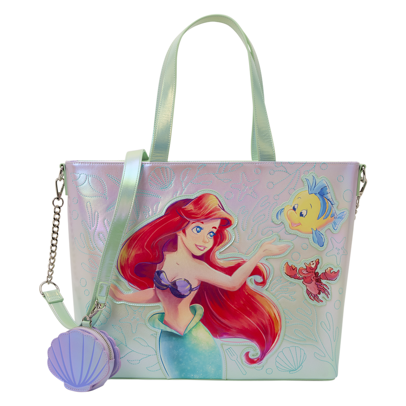 Loungefly The Little Mermaid Ariel, Flounder, & Sebastian Tote Crossbody Bag with Coin Bag