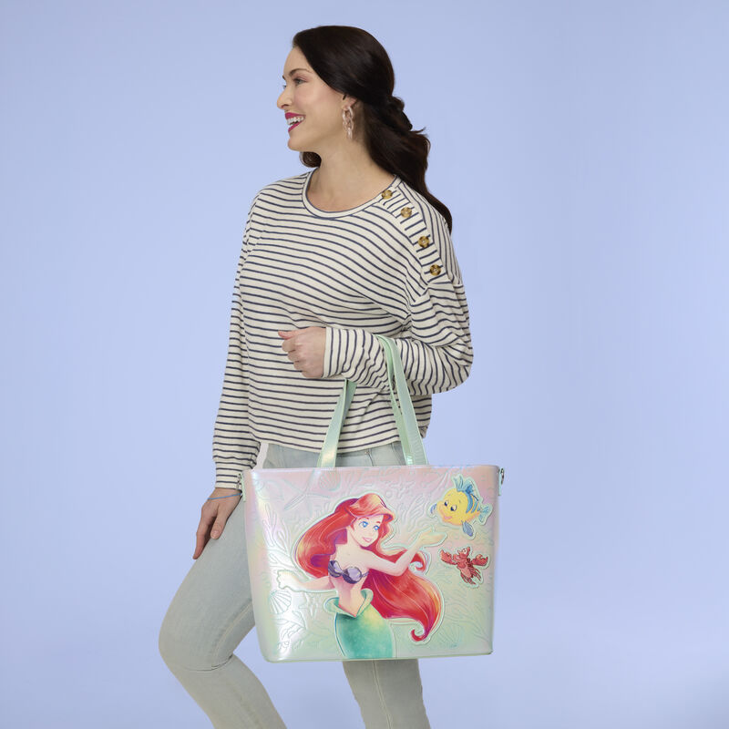 Loungefly The Little Mermaid Ariel, Flounder, & Sebastian Tote Crossbody Bag with Coin Bag