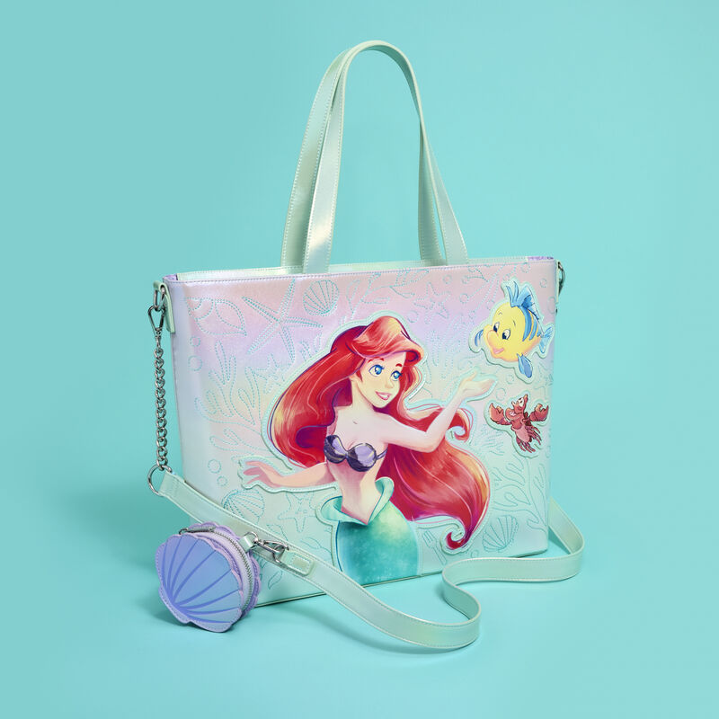 Loungefly The Little Mermaid Ariel, Flounder, & Sebastian Tote Crossbody Bag with Coin Bag