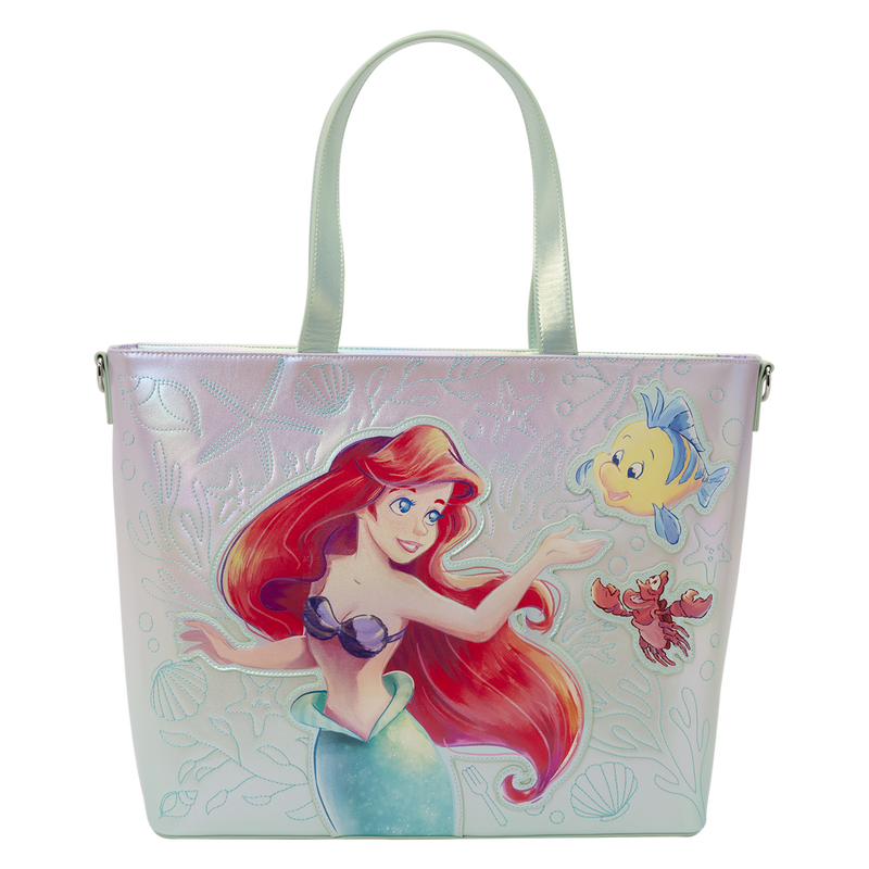 Loungefly The Little Mermaid Ariel, Flounder, & Sebastian Tote Crossbody Bag with Coin Bag
