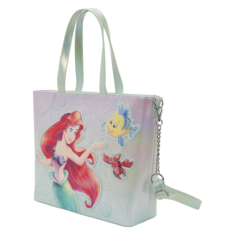 Loungefly The Little Mermaid Ariel, Flounder, & Sebastian Tote Crossbody Bag with Coin Bag