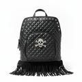Black Quilted Skull Fringe Backpack