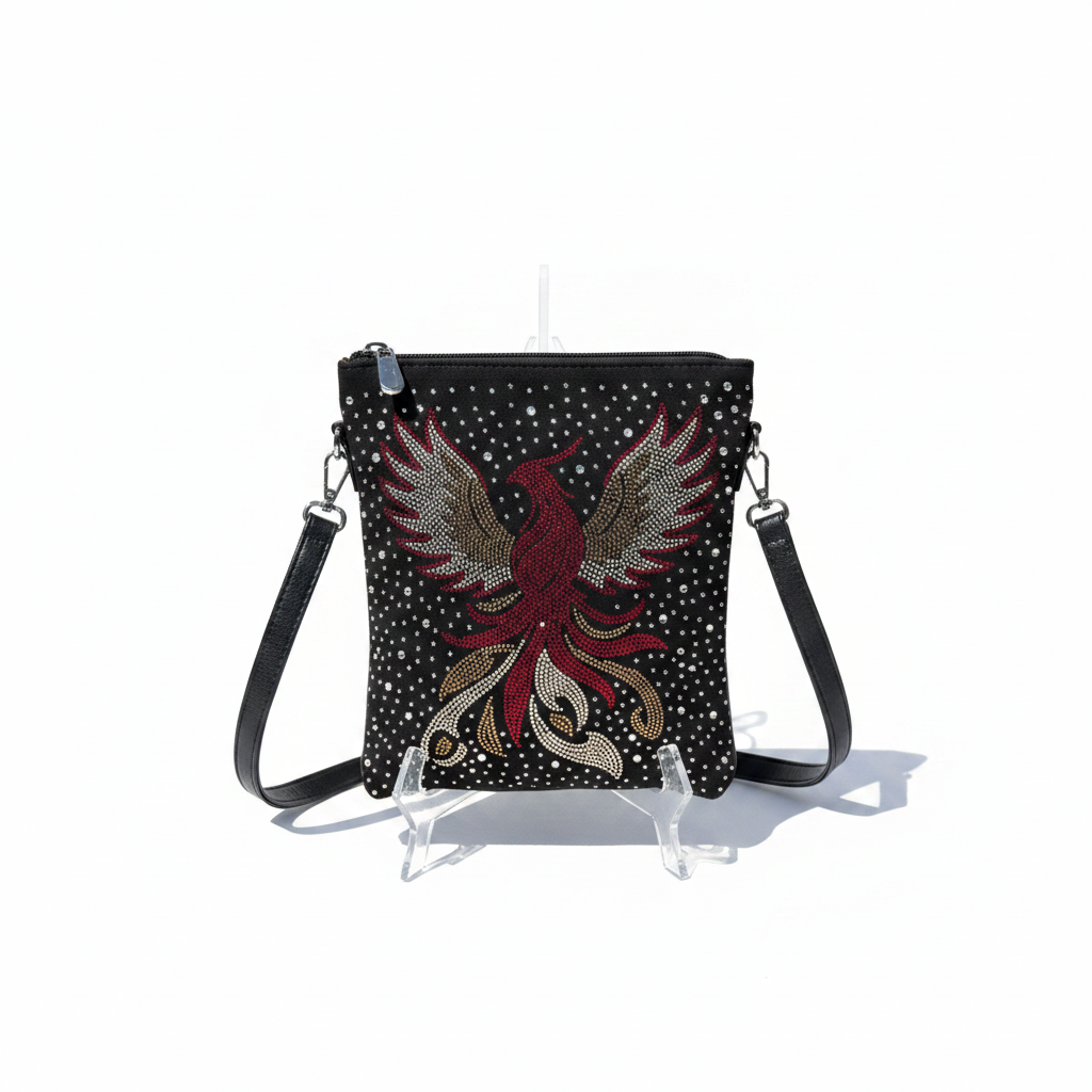 Rhinestone Phoenix Crossbody Bag studio white background